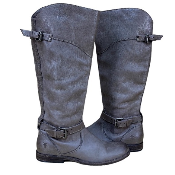 FRYE Women’s Grey Distressed Knee High Leather Boots Size 7 B - Picture 10 of 17